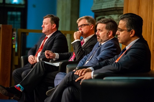 Panel with Prof Mark Taylor, Prof Giles Toogood, Minister Robin Swann and Dr Manu Nayar
